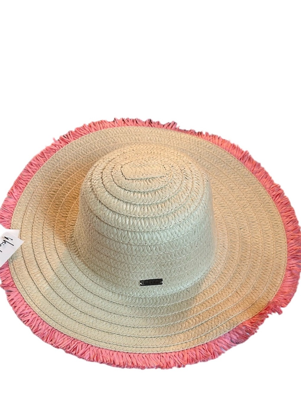 Nicole Miller Straw Sun Hat with Pink Fringe